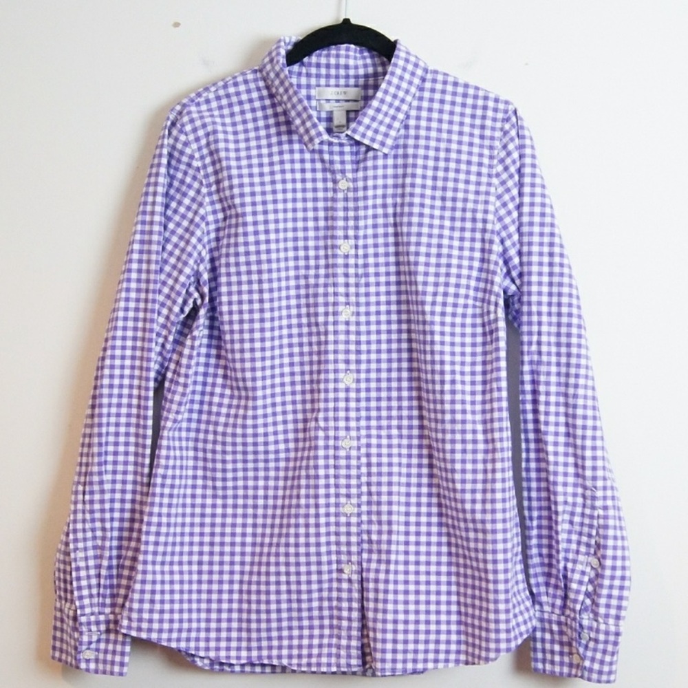 J Crew Purple Gingham Perfect Button Up- Sz 10